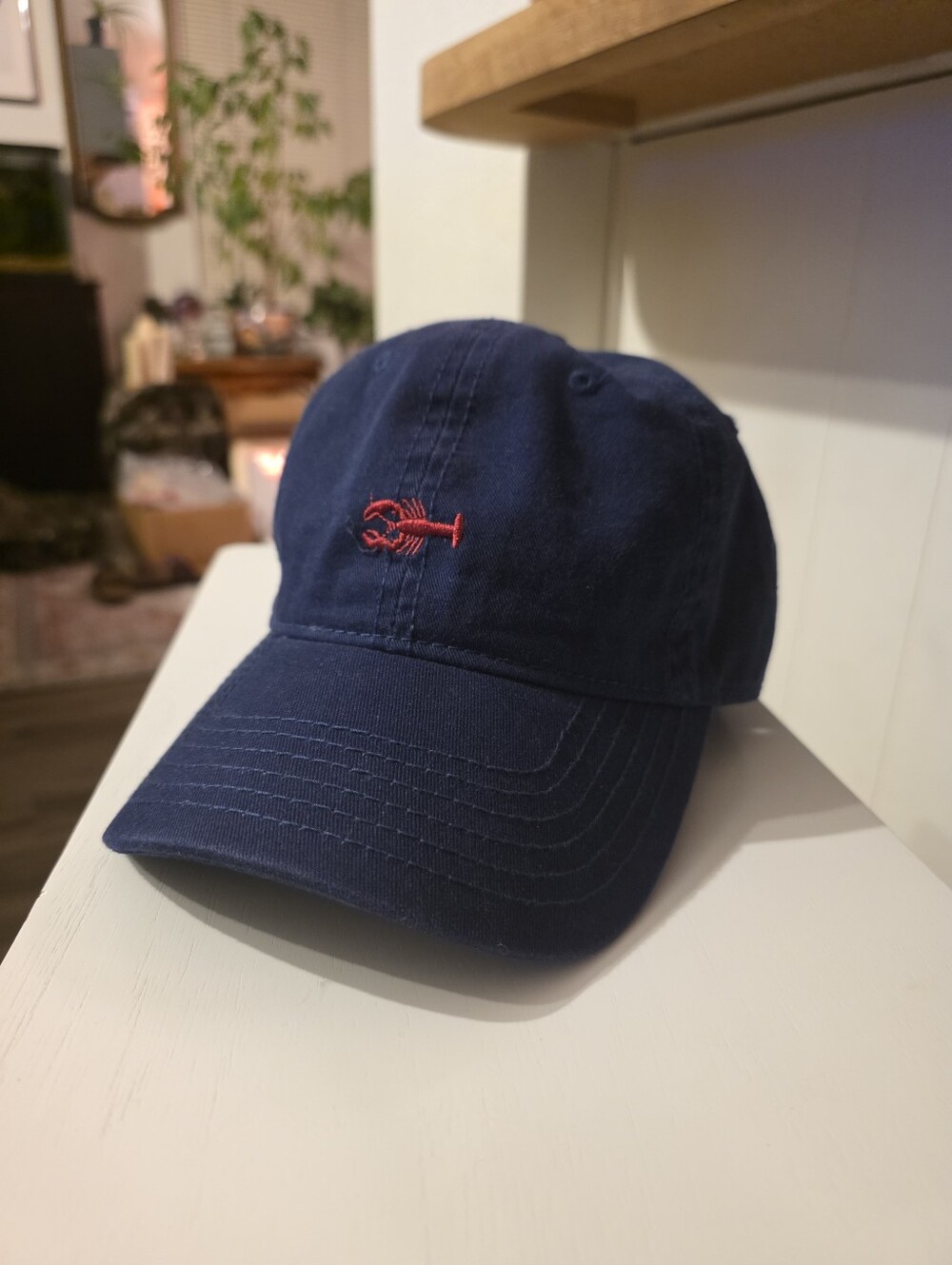 Navy Baseball Cap with Red Embroidered Lobster